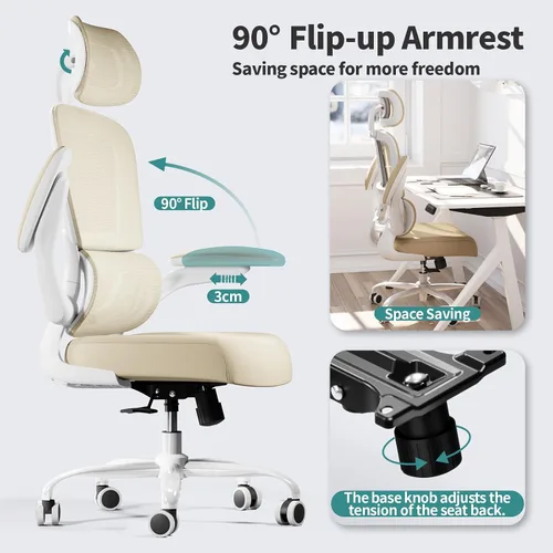 Vista 5 de TRALT - Silla de oficina ergonómica con soporte lumbar, color beige, 1