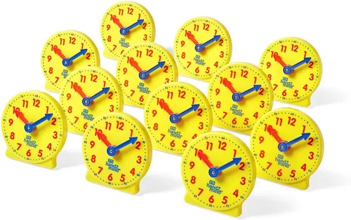 Vista 3 de Hand2mind Mini reloj con engranajes para enseñar y aprender a decir la hora - Reloj analógico de aprendizaje para niños y aulas (juego de 12)
