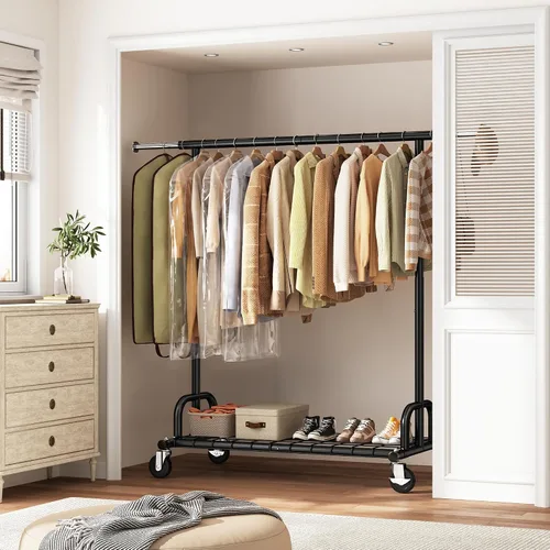 Vista 2 de Raybee Perchero resistente para ropa, estantes para ropa para colgar ropa pesada 200+, perchero enrollable para ropa con capacidad de carga de 485