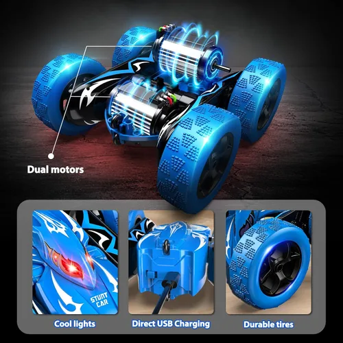 Vista 6 de Excitobo Coche de Control Remoto, Coches RC para Niños de 4, 5, 6, 7, 8, 9, 10, 11, 12 Años, Coche RC de Derrape 4WD Recargable con Doble Cara
