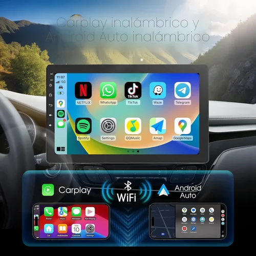 Vista 3 de Haudio Estéreo DIN para automóvil con pantalla táctil IPS giratoria de 10.1 pulgadas, CarPlay inalámbrico y Android Auto, Android 13, 2GB+32GB