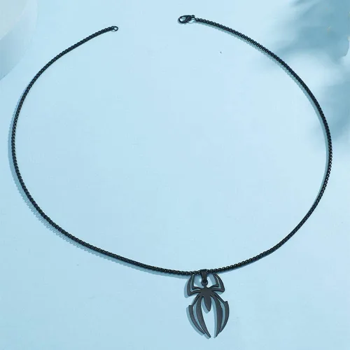 Vista 3 de Collar de araña para hombre, colgante negro y plateado, acero inoxidable, gótico, vintage, punk, unqiue, cabeza de cráneo, collar de araña
