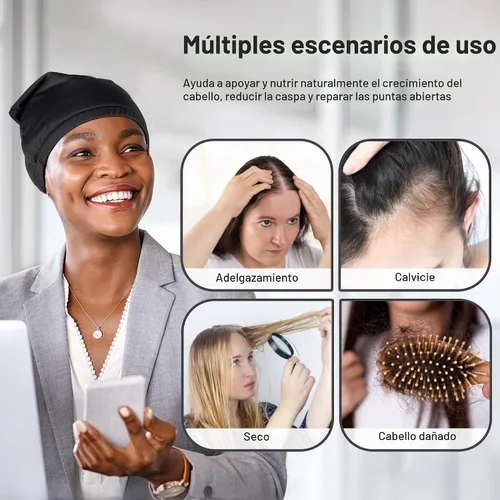 Vista 2 de Paquete de aceite de ricino para la cabeza, elástico y reutilizable, de algodón orgánico para mujeres que duermen, doble capa impermeable para Negro