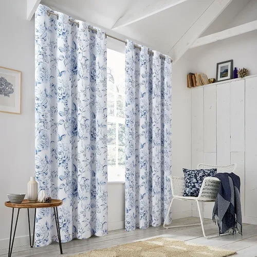 Vista 5 de Beauoop - Cortinas florales 100% blackout, de 84 pulgadas de largo, 2 paneles, para dormitorio, sala de estar, azul marino y blanco