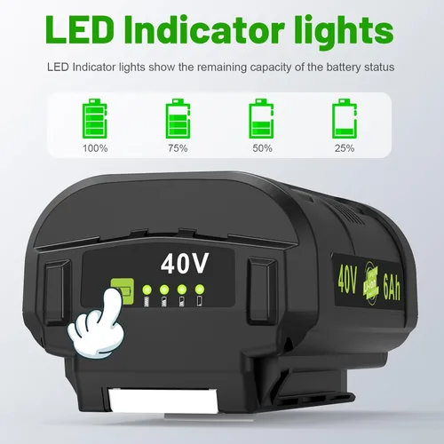 Vista 4 de Reemplazo para batería de litio Ryobi 40V para batería de litio Ryobi 40V 6.0Ah OP4015 OP40201 OP4026 OP40261 OP4030 OP40301 OP4040 OP40401 OP4050