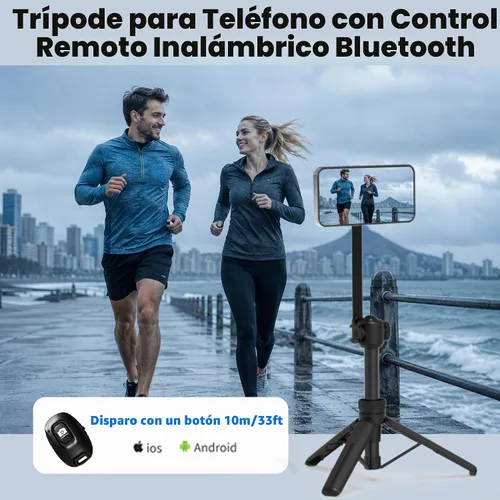 Vista 5 de PHOPIK Trípode magnético para teléfono selfie stick de 35 pulgadas, trípode extensible para teléfono con zapata fría y control remoto, compatible