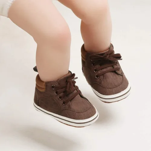 Vista 2 de Babelvit Zapatillas de lona con suela suave para bebé y niña, con cordones y cordones para bebé, botas unisex jasta el tobillo recién nacidos