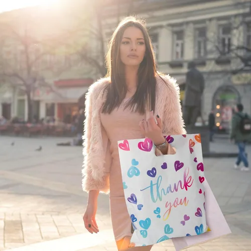 Vista 8 de WAKAKO Bolsas de agradecimiento pequeñas para negocios, bolsas de regalo de plástico de 2.36 mil para fiestas, boutique, paquete de 50