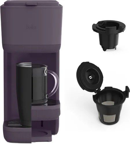 Vista 11 de BELLA Cafetera individual, para cápsulas K-Cup y café molido, bandeja de goteo ajustable y removible, apagado automático y accesorios aptos