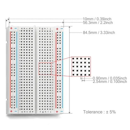 Vista 3 de Chanzon 3 piezas Breadboard con 400 puntos de amarre (BB-801) Kit de prototipo sin soldadura Universal PCB Bread Board Plus 2 rieles de alimentación