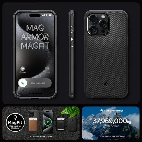 Vista 7 de Spigen Mag Armor MagFit - Funda diseñada para iPhone 15 Pro Max (2023) [protección de grado militar] compatible con MagSafe - negro mate