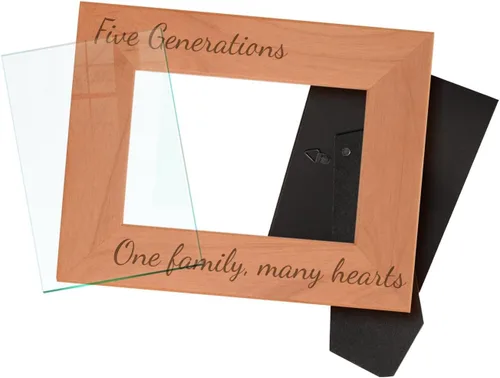 Vista 3 de Gifts For All By Rachel Olevia Five Generations One Family Many Hearts - Marco de fotos de madera natural grabado de 4 x 6 pulgadas, diseño