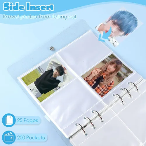 Vista 4 de Carpeta de tarjetas fotográficas Kpop de 3 pulgadas con 200 bolsillos, álbum de fotos portátil transparente de 5 pulgadas, 40 bolsillos, páginas