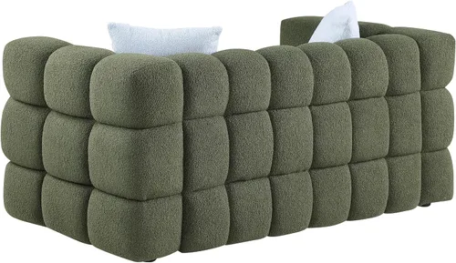 Vista 9 de Sofá de burbujas moderno de 3 plazas con 2 almohadas, sofá cómodo de tela Bouclé, muebles decorativos para espacios pequeños, sala de estar