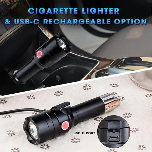 Vista 2 de Linterna pequeña recargable con encendedor de cigarrillos de coche de 12 voltios y USB C para vehículos de emergencia, herramienta de escape