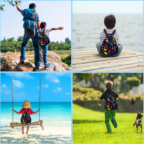 Vista 4 de RHCPFOVR Mochila con cordón para niños, bolsas de unicornio para niñas, gimnasio, baile, playa, natación, bolsa de viaje con dos soportes