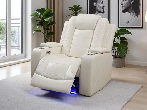 Vista 10 de Sofá reclinable de cuero transpirable con luz LED, sofá modular eléctrico con consola de almacenamiento, soporte para tazas para cine en casa, sala