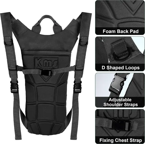 Vista 4 de Mochila de hidratación con vejiga de agua de 3 L, mochila táctica de agua ligera, paquete de hidratación para senderismo, ciclismo, correr