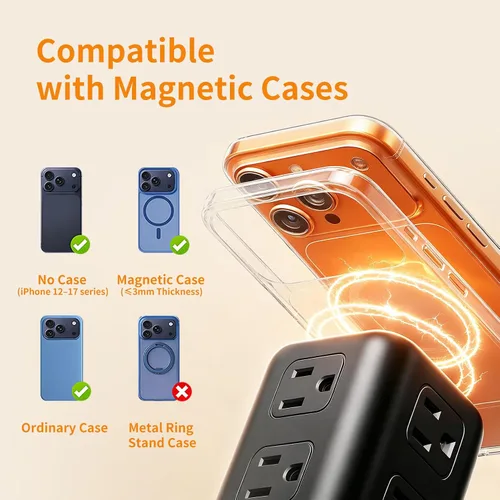 Vista 4 de SMALLRT - Cable de extensión con múltiples tomas, torre de regleta de alimentación con protector de sobretensiones, extensor de salida con 12
