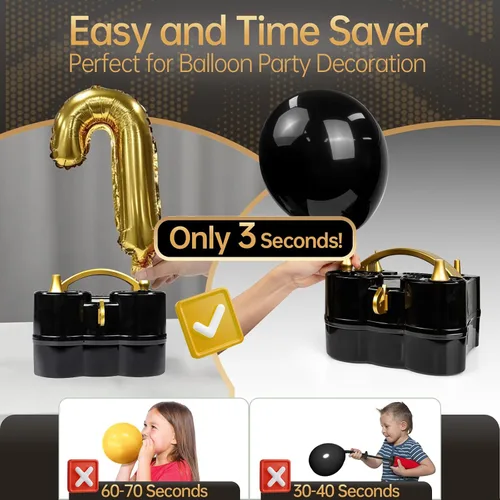 Vista 3 de Bezente Balloon Pump Electric, 3-in-1 Portable Black Gold Electric Air Machine Balloon Pump Dual Nozzle Balloon Inflator for Inflatables and Latex