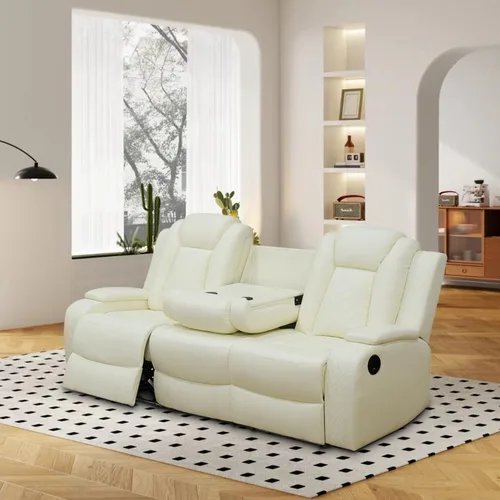 Vista 27 de Sillón reclinable eléctrico para sala de estar, silla reclinable de cuero con LED/almacenamiento, muebles reclinables de 1 plaza, sofá de cuero Negro