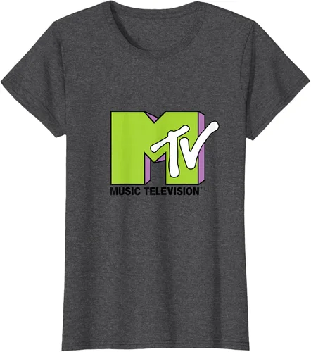 Vista 3 de Camiseta de tratamiento de relleno con logotipo MTV verde lima y morado, Negro, S Azul Marino