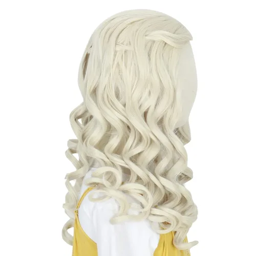Vista 5 de Koonfan Peluca blanca Queen larga rizada rubia para niños, pelo de princesa para Halloween, disfraz de cosplay