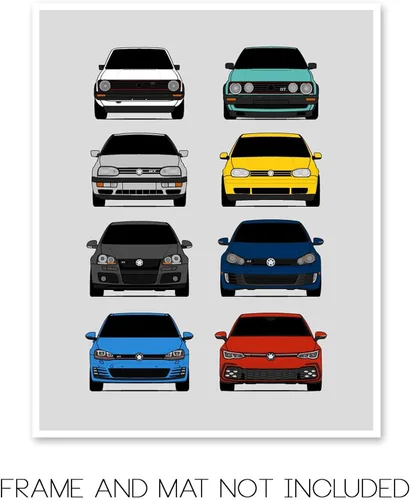 Vista 2 de Custom Car Posters Póster hecho a mano compatible con Volkswagen Golf GTI Generations e impresión de VW GTI (modelos de coche: MK1 a MK8)