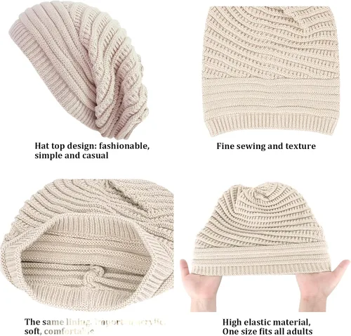 Vista 3 de DANMY Gorros de invierno para mujer cálidos y gruesos de punto trenzado suave para mujer