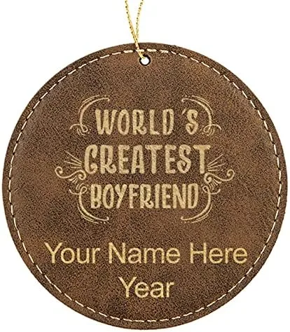 Vista 8 de LaserGram Personalized Christmas Ornament, World's Greatest Boyfriend, Faux Leather, Custom Laser Engraved Gift Idea (Round Shape, Pink)