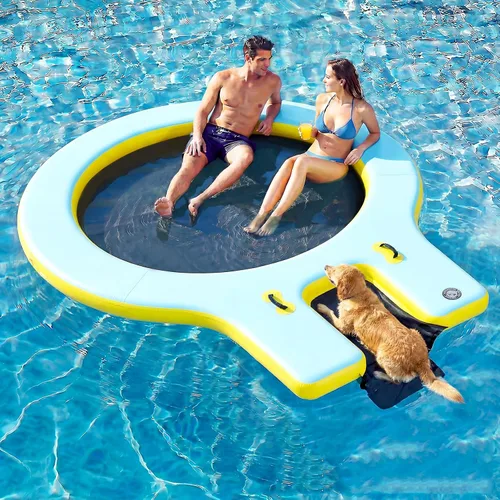 Vista 24 de Muelle flotante inflable redondo de 6 a 12 pies, anillo de flotador Sunchill, hamaca de agua para broncear flotadores de piscina con tela tejida