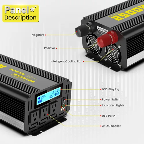 Vista 7 de Inversor de corriente de onda sinusoidal modificada de 2500 vatios, 12 V CC a CA 110 V/120 V (pico) Convertidor de 5000 W, inversor de automóvil