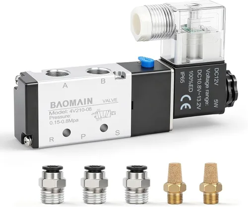 Vista 10 de BAOMAIN 12V DC 5/2 Electroválvula neumática 3 Estación 4V210-08 Kit de colector Includes 3-Station 4V210-08 12V DC Solenoid Valves, 1/4" PT