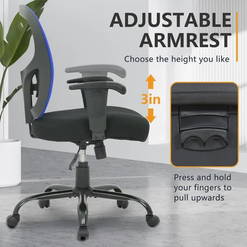 Vista 6 de PayLessHere Silla de escritorio ergonómica, silla de oficina, silla de computadora de 500 libras con soporte lumbar, asiento ancho, brazos de Negro