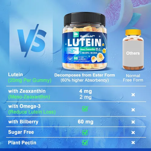 Vista 6 de Luteína 20 mg 40 mg y suplementos de zeaxantina para ojos, gomitas de luteína con Omega 3, azafrán, zinc, arándano y bayas de Goji para apoyo