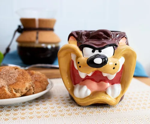 Vista 3 de Silver Buffalo Looney Tunes Taz Face - Taza de cerámica esculpida en 3D, 24 onzas