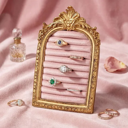 Vista 22 de Liliaafar Vintage Ring Holder Rectangle Black Ring Wedding Display Suede Jewelry Box Stand Frame Earring Tray Anniversary Engagement Baroque