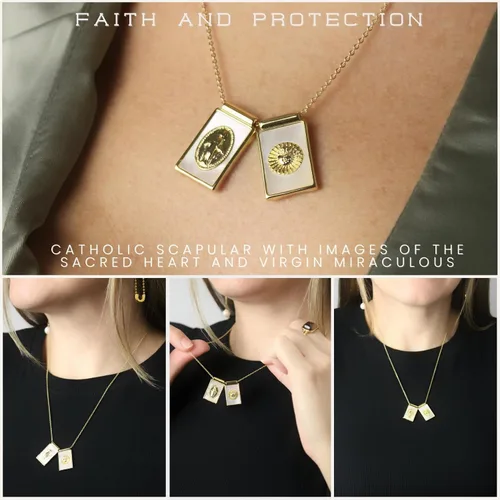 Vista 3 de Scapulars Catholic Necklace - Miraculous Medal Necklace for Women - Miraculous Medals Catholic - Virgin Mary - Escapularios Catolicos - Sacred Heart