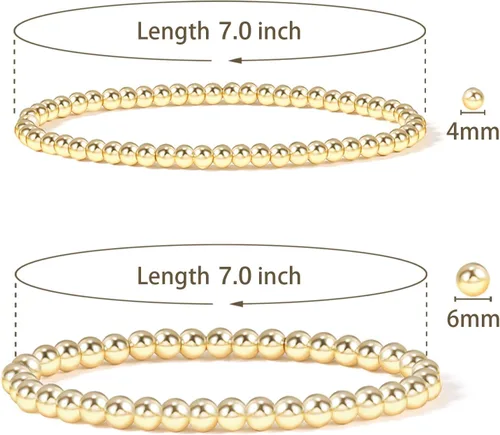 Vista 2 de Elegance 11 designs - Pulseras elásticas de cuentas redondas chapadas en oro de 14 quilates para mujer