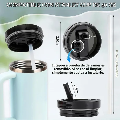 Vista 5 de Stanley Quencher - Tapa de repuesto mejorada para vaso de 40 onzas, paquete de 2 tapas de repuesto con 2 popotes para vaso de 40 onzas, a prueba