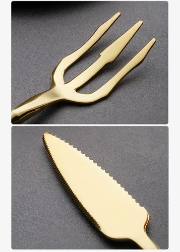 Vista 5 de Juego de cubiertos dorados para 6 cubiertos duraderos de acero inoxidable 18/10, estilos creativos, 24 piezas de cubiertos modernos para el hogar