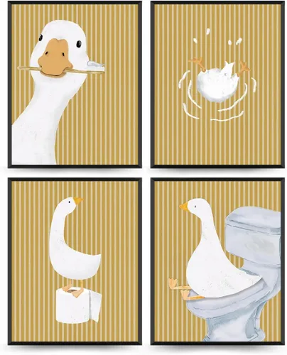 Vista 8 de Impresiones de Arte de Pared para Baño de Niños Wheatwin, Decoración de Pared de Ganso para Baño