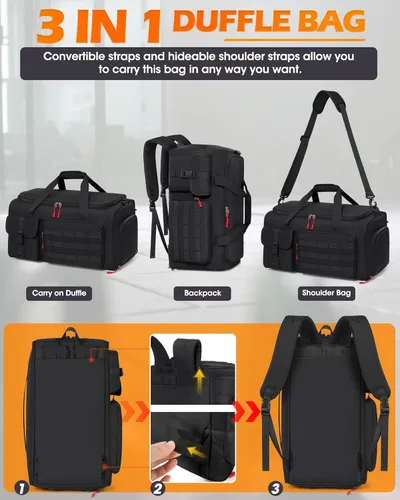 Vista 2 de RAINSMORE Bolsa de gimnasio para hombres, bolsa de viaje deportiva de 45 litros con compartimento para zapatos y laptop, mochila de entrenamiento