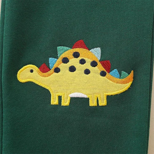 Vista 4 de GFQLONG Paquete de 3 pantalones deportivos elásticos con cordón para bebé, de algodón, dinosaurio, con bolsillos