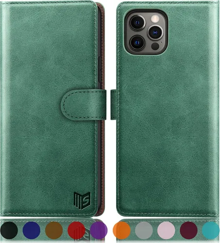 Vista 15 de SUANPOT Funda tipo cartera para iPhone 13 Pro Max 6.7 5G con bloqueo RFID, tarjetero y tarjetero, de piel sintética, a prueba de golpes, para Apple