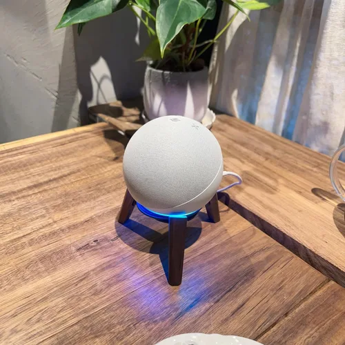 Vista 7 de Soporte de Escritorio para Altavoces Compatible con Echo Spot y Homepod Mini, Patas de Madera, Soporte de Montaje Protector para Todos los Tamaños