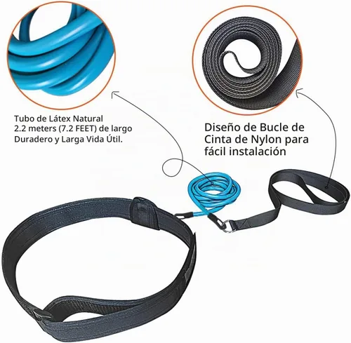 Vista 3 de Cinturón de natación Cinturón de entrenamiento de natación con cuerda elástica de 7.2 ft ajustable para nadar en su lugar Cinturón de entrenamiento