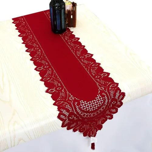 Vista 18 de rockcloud Camino de mesa de encaje para decoración de banquetes de boda, decoración de mesa de fiesta de Navidad, blanco, 13 x 70 pulgadas White E