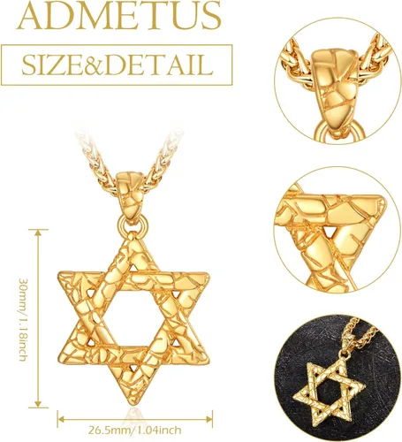Vista 2 de ADMETUS Star of David Necklace 925 Sterling Silver Jewish Star Pendant Estrella de David Jewelry Gifts for Men with 22"+2" Chain