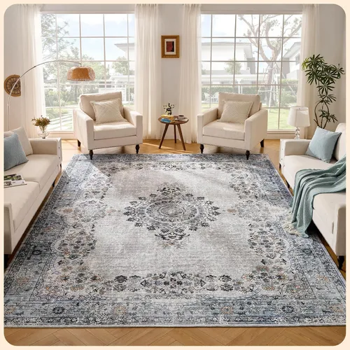 Vista 40 de Istana Alfombra larga antideslizante de 2.5 x 8 para el hogar, para pasillo y cocina, lavable, sedosa y suave al tacto, elegante, color azul y marfil